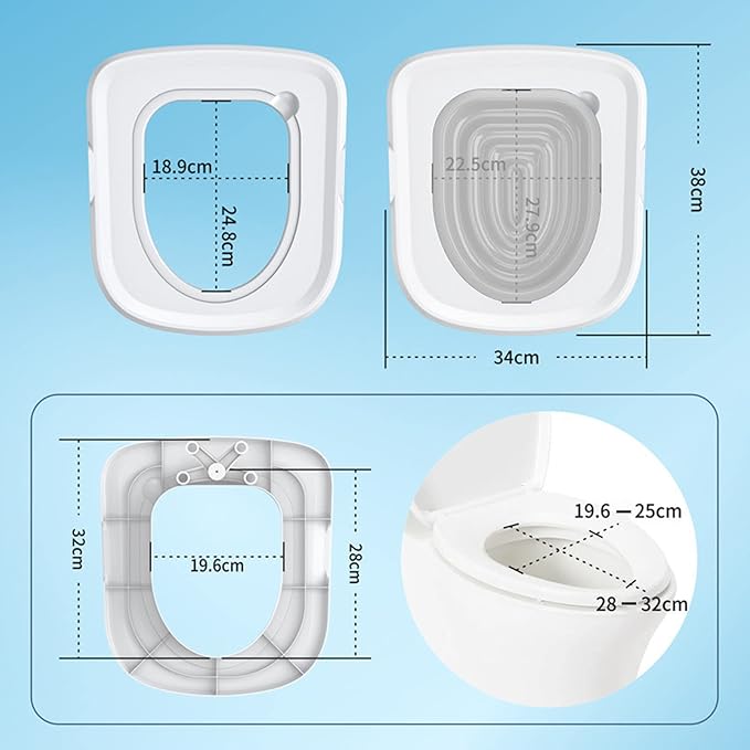 Cat Toilet Training System - Reusable Potty Kit With Sturdy Tray and Gray Inner Support for Teaching Cats to Use Toilet (White)