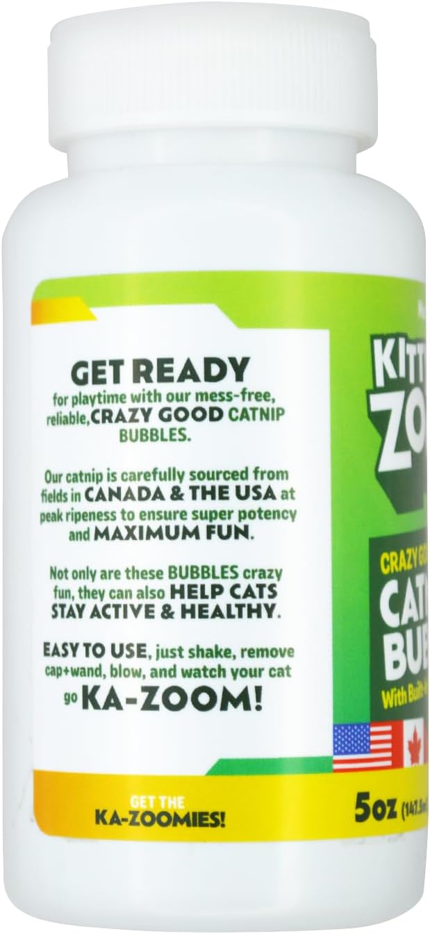 Catnip Bubbles - 5oz. Bottle with Built-in Wand | High Potency Catnip Bubbles Made from Steam-Distilled Natural Plants | Hand Harvest Grown in Canada and The USA