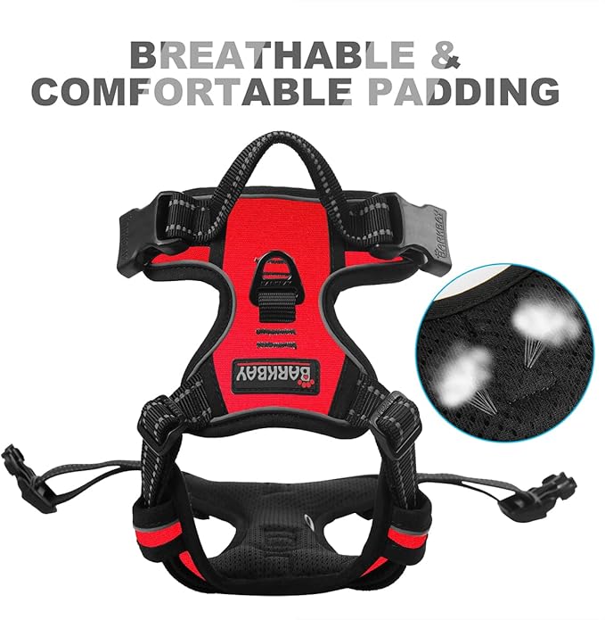 BARKBAY No Pull Dog Harness Front Clip Heavy Duty Reflective Easy Control Handle for Large Dog Walking(Red,XL)
