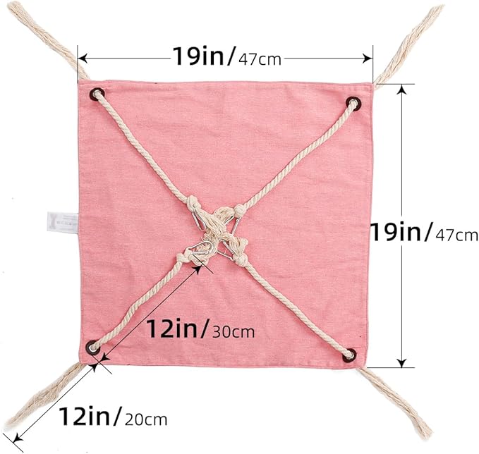 Breathable Linen Cat Hammock with Cotton Ropes in Clean Solid Colors, Minimalist Design for Cages Machine Washable (Pink)
