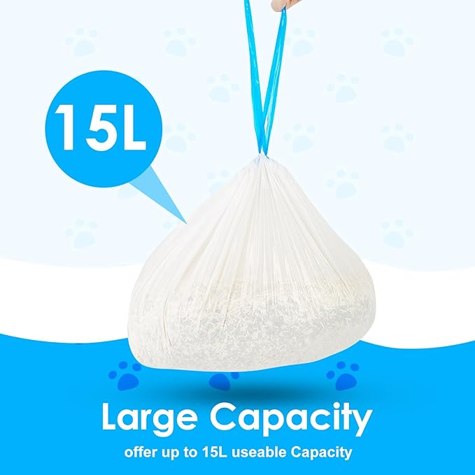 Cat Litter Bags 60 Count, 21.65"x11.8" Drawstring Close Litter Box Liners for Automatic Litter Box,Thick Cat Poop Bags,Easy to Clean,Heavy Duty Robot Bag for Self-Cleaning Box