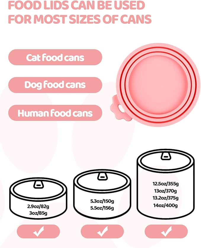 5 PCS Cat Food Can Covers Lids Set, Silicone Pet Food Can Lids with Multi-Function Cat Food Spoon and Opener, Cat Bar Squeezer, Stainless Steel Wet Food Spoon for Cats and Dogs (Pink) (Pink)