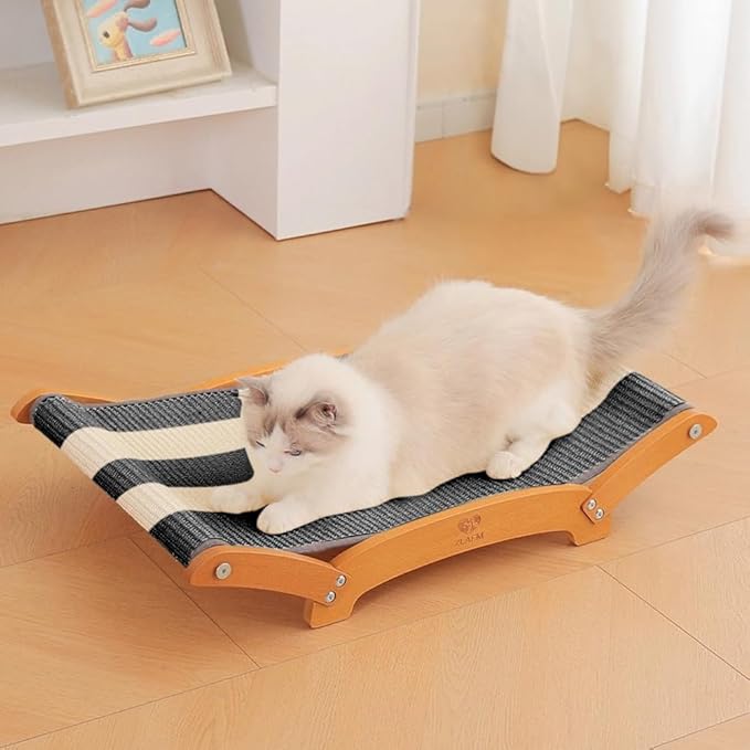Extra-Larger Sisal Cat Scratcher Bed, Durable Cat Scratching Post with Hammock for Indoor Cats Lounger & Sleep & Scratch, Natural Sisal Cat Scratch Pad, Sturdy Solid Wood Frame (BeigeBlack)