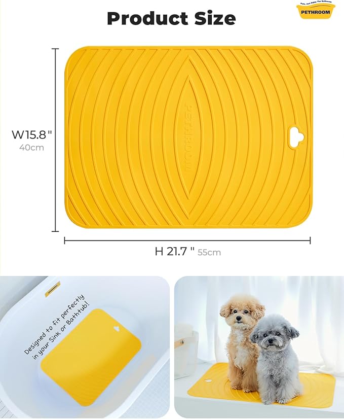 [PETHROOM] Premium Non-Slip Dog Bath Mat with Drying Hooks Sturdy, Durable & Versatile Pet Grooming Mat | Bathtub & Sink | Easy to Clean & Store 15.8" x 21.7"