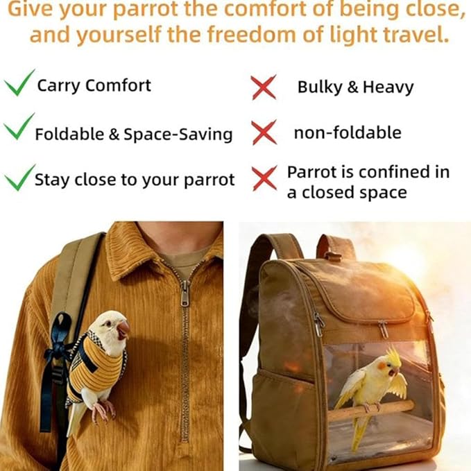 Bird Travel Carrier, Portable Bird Bag with Escape Resistant Outdoor Harness Vest for Small Medium Parrots, Cockatiel, Budgie, Ideal for Travel and Outdoor Adventures (XL) (11.5cm)