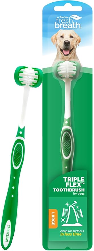 TropiClean Fresh Breath TripleFlex Toothbrush for Large Dogs | Use Toothpaste or Gel | 360-Degree Toothbrush | Complete Dental Care