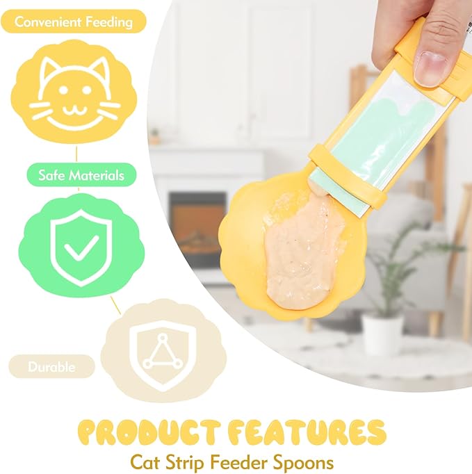 3PCS Cat Treat Spoon, Lickable Cat Treat Spoon Squeeze, Multi-Function Cats Treats Feeder for Pet Liquid Snack and Wet Food(Beige&Green&Orange)