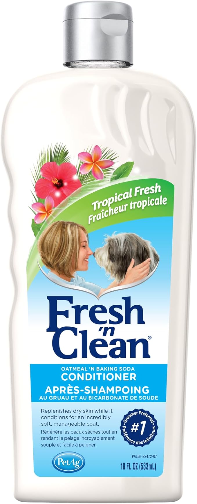 PetAg Fresh ’n Clean Oatmeal ’n Baking Soda Conditioner, Tropical Fresh Scent - 18 oz - Gently Cleans, Soothes & Deodorizes Dogs with Vitamin E & Aloe Vera - Soap Free