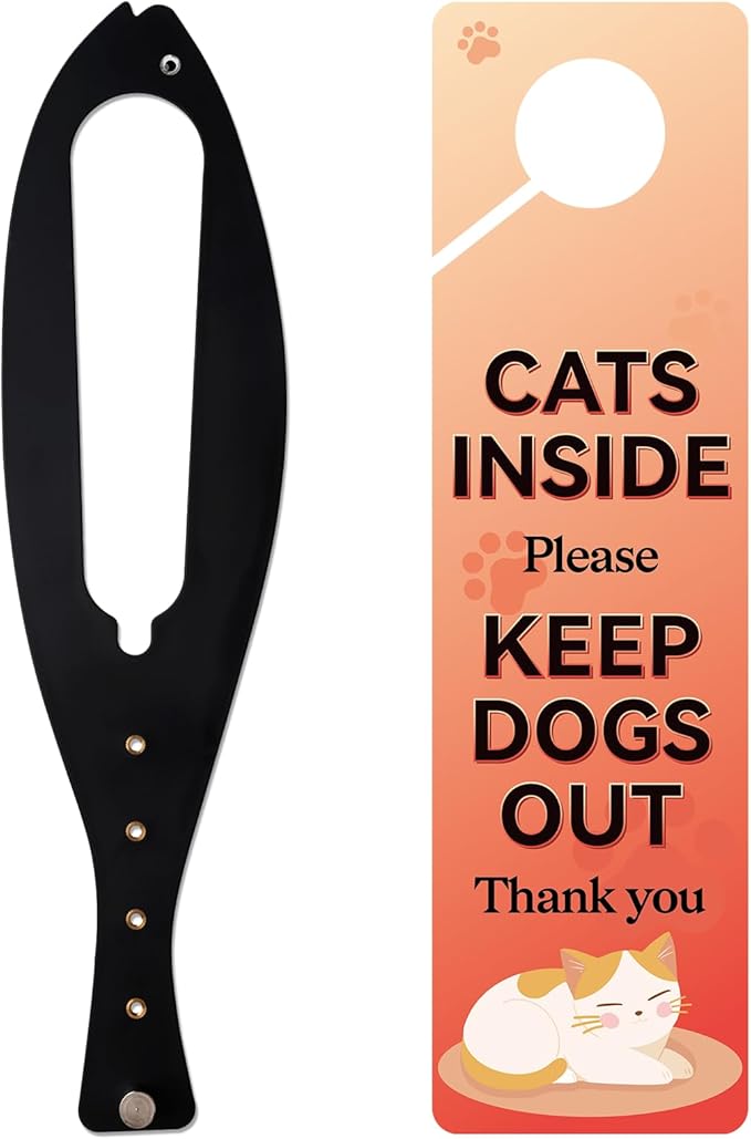 TGIOW Cat Door Latch, 1 Pcs Cat Door Stopper Pet Door Latch to Keep Dog Out of Litter Box and Food, Door Prop for Cat with 5 Adjustable Size Strap 2.5-6" Wide, No Measuring, Easy to Install, Black