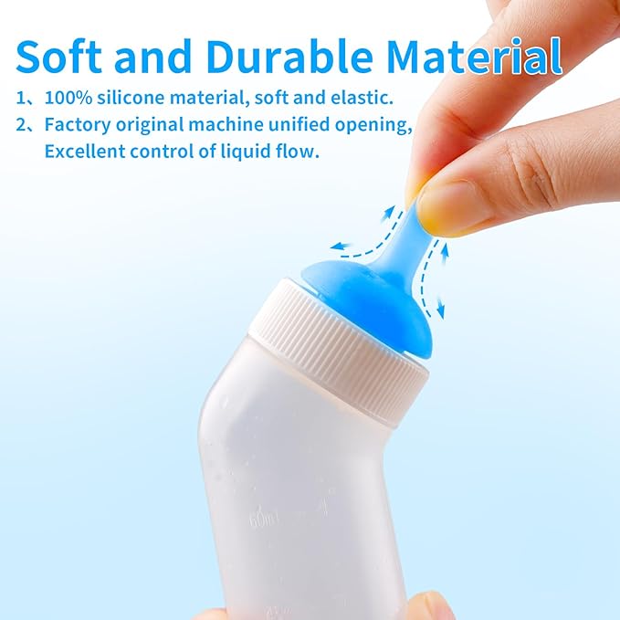 Pet Nursing Bottle for Newborn Animals,Kitten Bottle Feeding Kit Silicone Nipple for Kittens Puppys Rabbits Squirrel (Blue, Large)