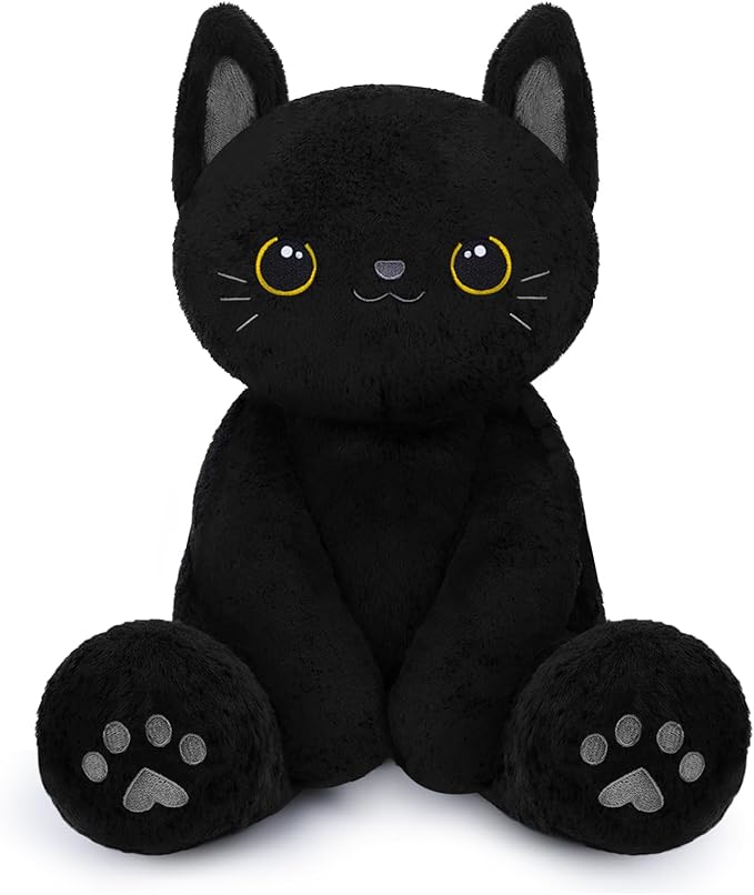 BRICHOEE Weighted Stuffed Animals, 5lbs Black Cat Plush Calming Weighted Black Cat Stuffed Animals, Cute Plush Toy Sensory Plushie Pillow Birthday Gifts for Adults Baby Kids Boys Girls