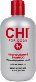 CHI for Dogs Deep Moisture Shampoo, pH Balanced Hydrating Dog Shampoo for Dry Skin, Sulfate and Paraben Free, Ionic Technology for Soft Shiny Coat, Dogs and Puppies 8 Weeks+, Made in the USA, 16 Fl Oz
