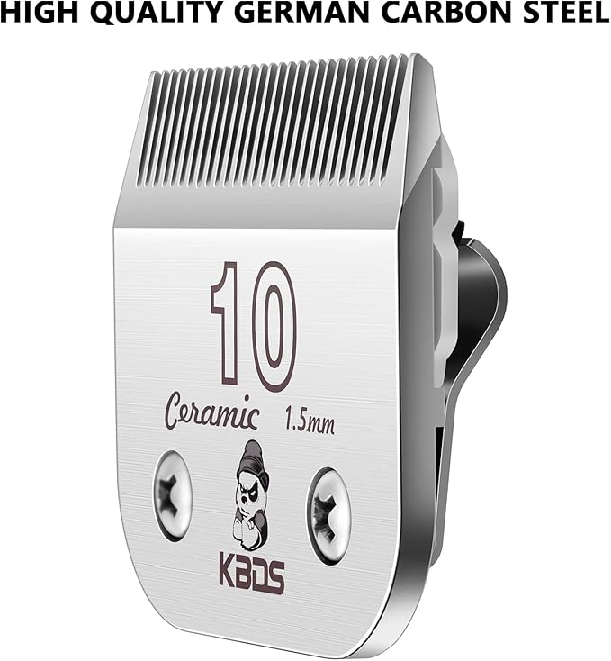 KBDS Detachable Ceramic Pet Clipper Blades,Size-10 Blade Compatible with Most Andis,Oster,Wahl A5 Clippers,Made of Ceramic Blade Cutter and Carbon Steel Blade,1/16'' Inch 1.5mm Cut Length