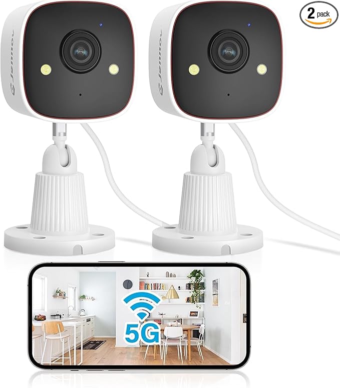 Jennov 2K Security Cameras, WiFi Indoor Cameras for Home Security, Plug in Powered Pet Cams, Dual-Band (5GHz/2.4GHz), Color Night Vision, 2-Way Audio, Human Motion Detection, IP66 Waterproof Outdoor