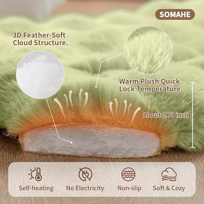Self-Warming Cat Bed, Plush Faux Fur Pet Bed Mat with Anti-Slip Bottom, Ultra Soft Heated Bed for Cats & Medium Dogs, Cozy Fluffy Pad for Couch & Crate, Machine Washable, 27x20 Inch Green