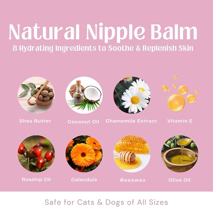 Nipple Soothing Balm for Nursing Dogs & Cats – Lick-Safe, Lanolin-Free, All-Natural Nipple Butter – Soothes Chapped & Cracked Skin – Coconut Oil, Shea Butter, Vitamin E, 2.11 oz
