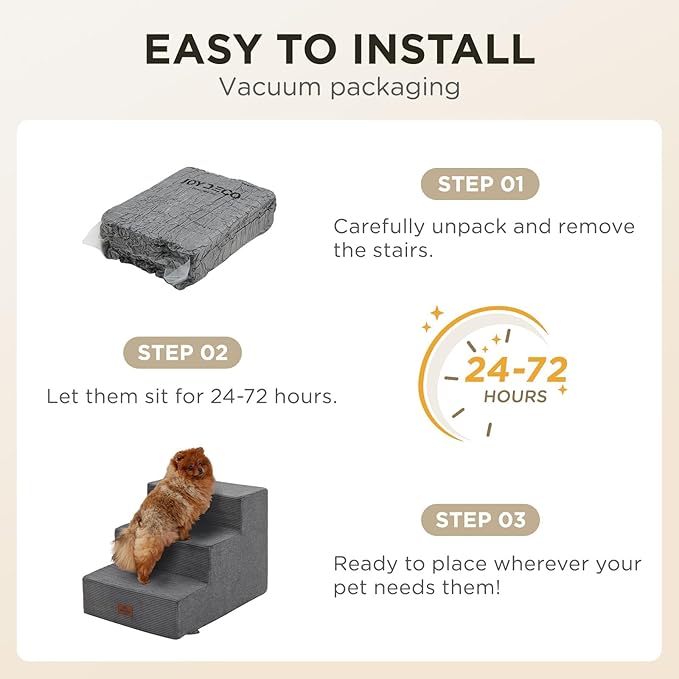 Joydeco Dog Stairs for Bed 20" H, 4-Step Pet Steps for Small Dogs and Cats, Dog Steps for High Bed, Non-Slip Balanced Ramp Indoor Pet Stairs, Gray