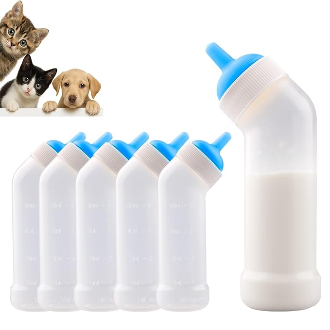 Pet Nursing Bottle for Newborn Animals,Kitten Bottle Feeding Kit Silicone Nipple for Kittens Puppys Rabbits Squirrel (Blue, Large)