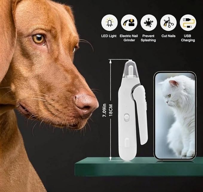 2-in-1 Dog Nail Clippers & Cat Nail Clippers Trimmers for Large Medium Small Cats Dogs Claw Grinder Quick Sensor Safety Guard Type-C Rechargeable with 2 LED Lights For Cat Dog Claw Care(White)