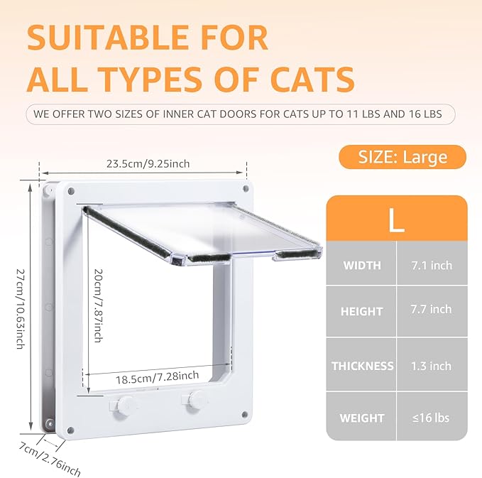 Cat Door Interior Door White Plastic Interior Cat Door Easy to Install Indoor Cat Door Upgraded Pet Door with Flap and 4 Way Locking for Interior Doors Medium Cats Kitties ZHAZHAMO