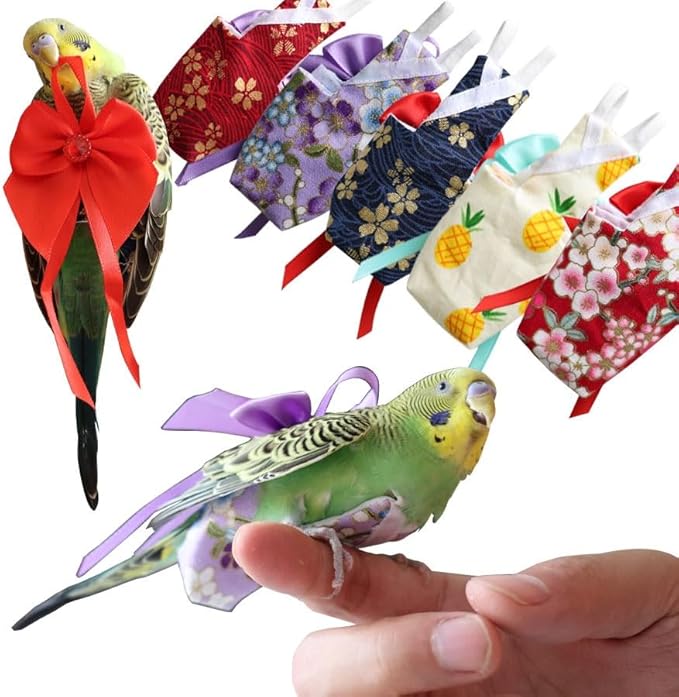 6pcs Bow Bird Diaper Set, Soft Reusable Flight Suit Clothing for Parrots Budgies Cockatiels — Cleaner Indoor Bonding & Training (S)