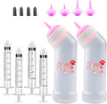 Kitten Nursing Nipple with Syringe, Wide Mouth Angled Puppy Feeding Bottles, with Ventilation Valve Resistant Tearing for Puppies, Kittens, Rabbit, Small Wildlife (M Nipple,Pink)