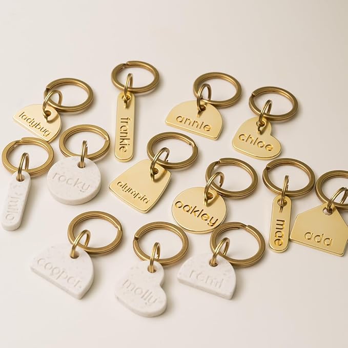 Solid Brass PET TAG - Modern, Minimal Pet IDs. Durable, Lifetime Tags with deep Cut Text. Includes Space for Two Phone Numbers. (Heart)