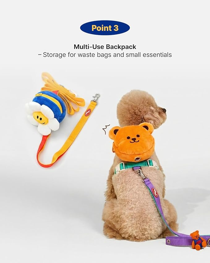 PETHROOM × Wiggle Wiggle Smile We Love Harness Set – Cute Dog Harness with Matching Leash & Backpack, Comfortable Walk & Travel Gear for Small to Medium Dogs, Medium