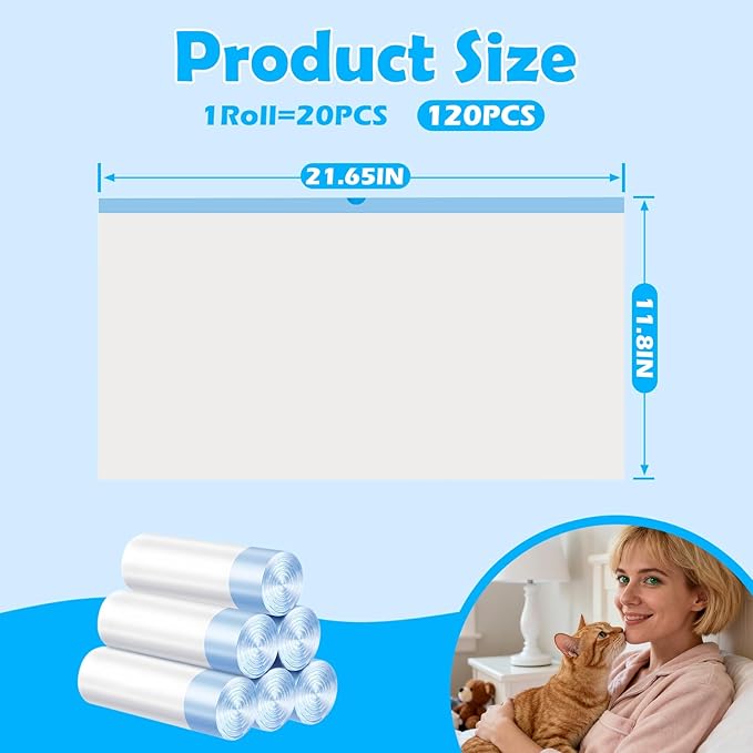 Cat Litter Bags 120 Count, 21.65"X11.8",Self-Cleaning Cat Litter Box Liners Bags Waste Bags for Pet Poop,Thick Heavy Duty Drawstring Replacement Cat Litter Liners,Tear-Resistant