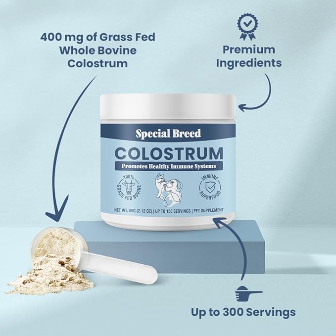 Bovine Colostrum for Dogs and Cats – Grass Fed Colostrum Powder – Immune Support, Allergy & Itch Relief – Gut Health & Seasonal Allergy Defense – 150 ct