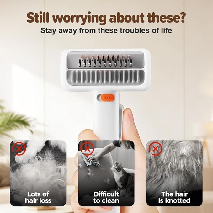 2-in-1 Pet Self-Detangling & Grooming Comb, 2026 New Deshedding Tool for Dogs & Cats, Undercoat Rake & Brush for Long or Short Hair, Removes Mats, Tangles & Loose Fur (White*2)