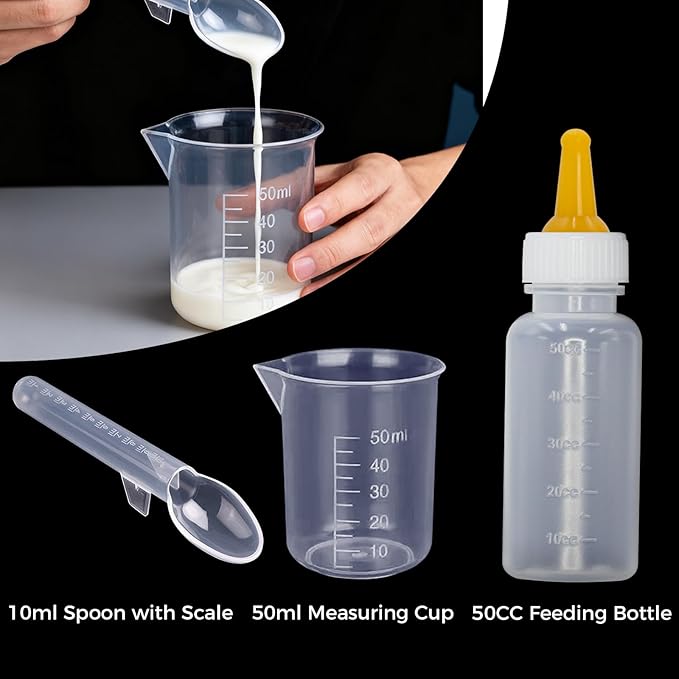 Pet Nursing Bottle, Pet Feeding Nipple, Milk Nursing Bottle Kits for Puppy & Kitten, with 1 * Pet Feeding Bottle, 3 * Animal Feeding Nipple, Fit for Cats, Dogs Kittens, Puppies, Rabbits, Squirrels