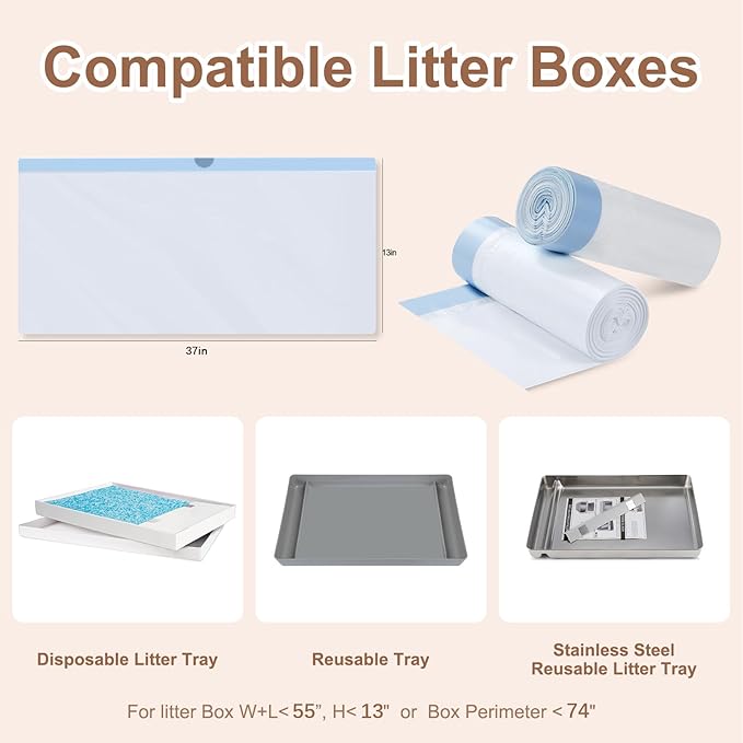 16 Pack Litter Box Liners Compatible with Safe Pets ScoopFree Crystal Pro Cat Litter Box, Large Cat Waste Poop Bags with Drawstring Heavy Tear-free- 37" x 13"