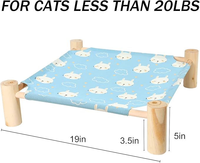 Patas Lague Cat and Dog Hammock Bed for Small Dogs, Brethable Wooden Cat Pet Rabbit Elevated Cooling Outdoor Bed Cots Furniture for All Seasons Rabbits