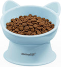 MateeyLife Raised Cat Bowls, Cat Food Bowl Elevated for Kittens & Small Dogs, 15°Tilted Protect Pets' Neck and Anti Vomiting, Whisker Friendly Food & Water Feeding Bowl, 6 oz Each - Blue