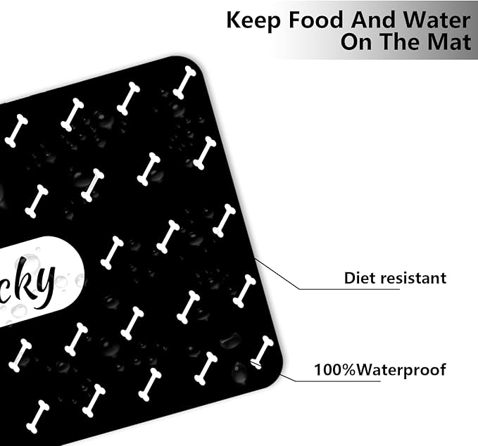 Personalized Dog Cat Food Mat - PU Non-Slip Bottom, Waterproof, Custom Pet Bowl Mat for Food and Water (Bone)