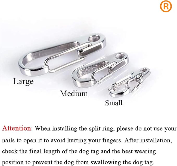 Dog Tag Clips / 2 Pack/Multiple Size 304 Stainless Steel Quick Clip with Rings/Easy Change Dog Cat ID Tag Holder for Small pet Collars and Harnesses.(2 Small Silver)