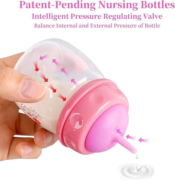 Pet Feeding Bottle,3 Pack 60ml Nursing Bottle, 3 Sizes Nipples with Ventilation Valve Resistant Tearing Perfect for Puppies, Kittens, Small Wildlife (Pink)
