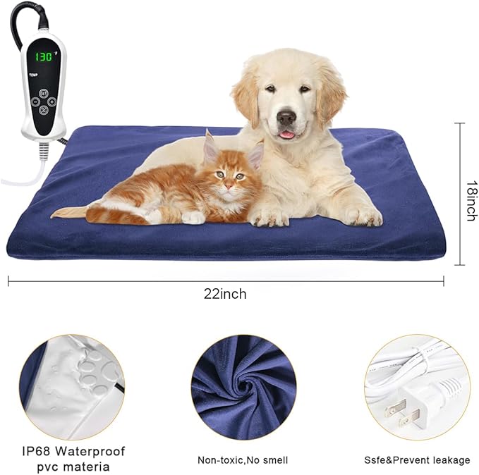 RIOGOO Pet Heating Pad, Electric Heating Pad for Dogs and Cats Indoor Warming Mat with Auto Power Off (Large:22" x 18")