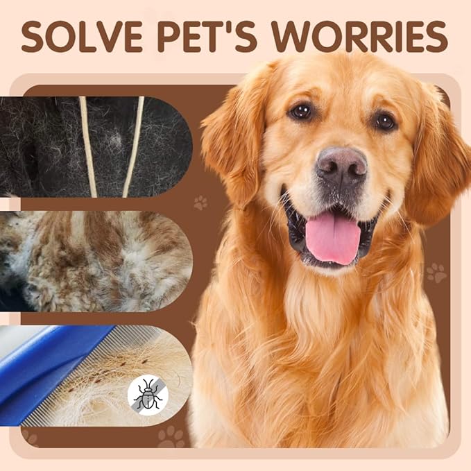 Pet Hair Comb, 2026 New Multifunctional Pets Grooming Comb for Knots Crust Floating, Stainless Grooming Massage Dual-Sided Comb for Small Dogs Puppies (White)