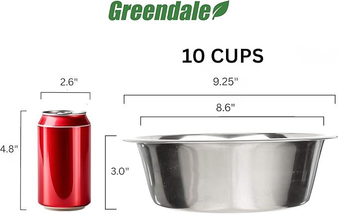 2 Pack Stainless Steel Dog Bowls 10 Cup (2.4 L) – Metal Pet Bowls for Food & Water, Durable Rust Resistant Feeding Dishes for Small Medium Large Dogs, Easy Clean Heavy Duty Puppy & Cat Bowls