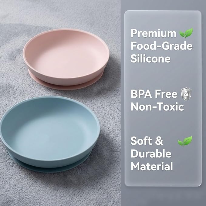 Meow&Woof Nonslip Pet Food Mat, 2 Pack Silicone Cat Food Bowl with Suction Cup Base, Shallow Dog Bowl, Waterproof Round Eating Tray for Dog Cat Puppy Kitten 7.8" x 7.8''