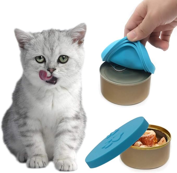 SLSON 4 Pack Pet Food Can Cover Set, Universal Silicone Cat & Dog Food Can Lids Fitting 3 Standard Sizes
