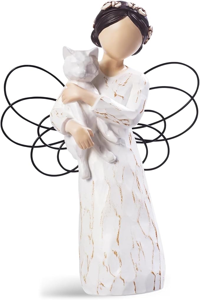 Cat Memorial Gifts, Cat Memorial Gifts for Loss of Cat, Pet Cat Remembrance Gifts, Cat Angel Figurine Statue for Cat Lovers in Memory of Their Beloved Cat(White Cat)