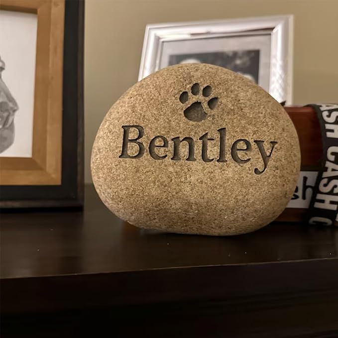 Personalized Pet Memorial Stone - Custom Engraved Natural River Rock with Name & Icon, Handcrafted Pet Loss Gift, Garden or Indoor Angel Pet Remembrance Stone (Style 1)