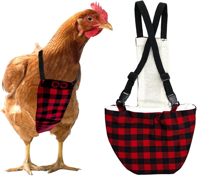 Chicken Diapers Duck Diaper Diaperalls for Hens, Roosters, Ducks, Ducklings - Reusable, Adjustable by Uni Infinity (Buffalo Plaid, Chicken XL/Duck Large, 1, Count)