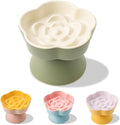 Tilted Cat Bowl, Flower-Shaped Ceramic Slow Feeder Cat Bowl, Raised Pet Bowl for Whisker Relief, Prevents Vomiting & Bloating, Non-Slip Base, Easy to Clean for Dry/Wet Food (Cream & Mint Green)