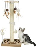 PEEKAB Cat Scratching Post Sisal Scratch Posts for Indoor Cats and Kittens,with Tracking Ball Interactive Toys and Hanging Balls 25 Inches Beige