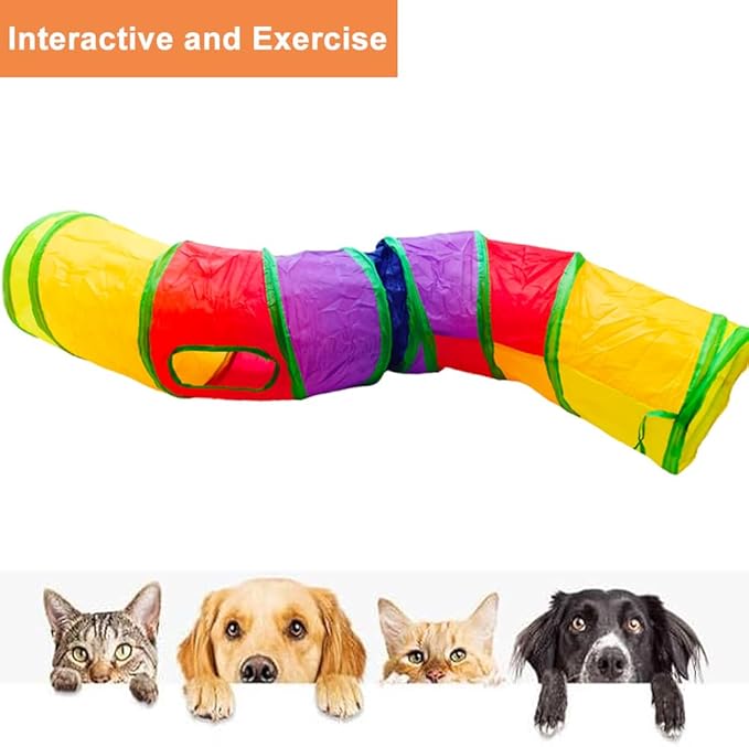 Cat Tunnel Tube Toys，Tunnels for Indoor Cats, Collapsible Interactive Toy with Balls for Rabbits, Kittens, Ferrets, Puppy (S - 2 Way Yellow Green)