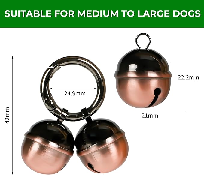 Bells for Dog Collars with Easy Clip Clasps, Suitable for Medium to Large Dogs, Extra Loud Pet Tracker, Durable Collar Charms (Rose Gold & Black, 2 Pack)